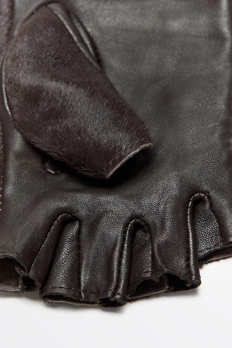Fur-trimmed leather biker gloves