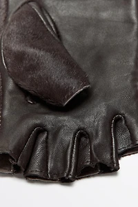 Fur-trimmed leather biker gloves