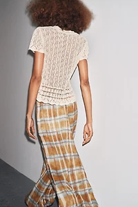 SHORT SLEEVE POINTELLE KNIT TOP