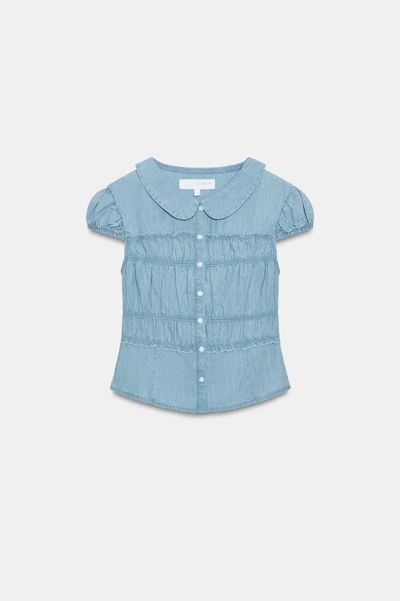 PETER PAN COLLAR RUCHED SHIRT