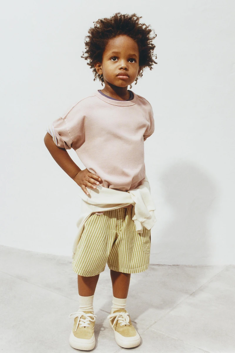 STRIPED COTTON LINEN SHORTS