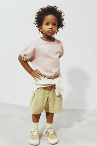 STRIPED COTTON LINEN SHORTS