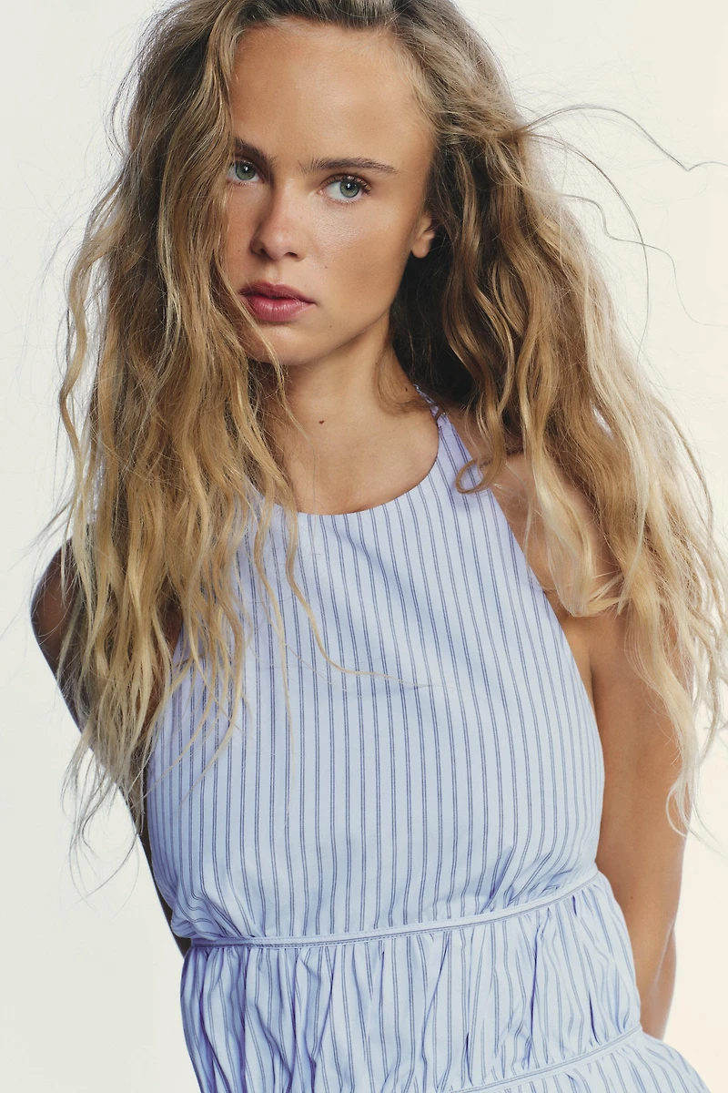 STRIPED POPLIN HALTER TOP