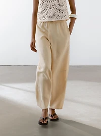 Flowing linen blend barrel fit trousers
