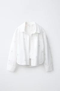 STRIPED SHIRT AND GATHERED TOP SET WITH BEAD APPLIQUÉ