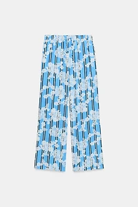 STRIPED PRINT WIDE LEG PANTS