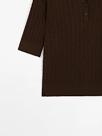 Polo laine en maille tressée