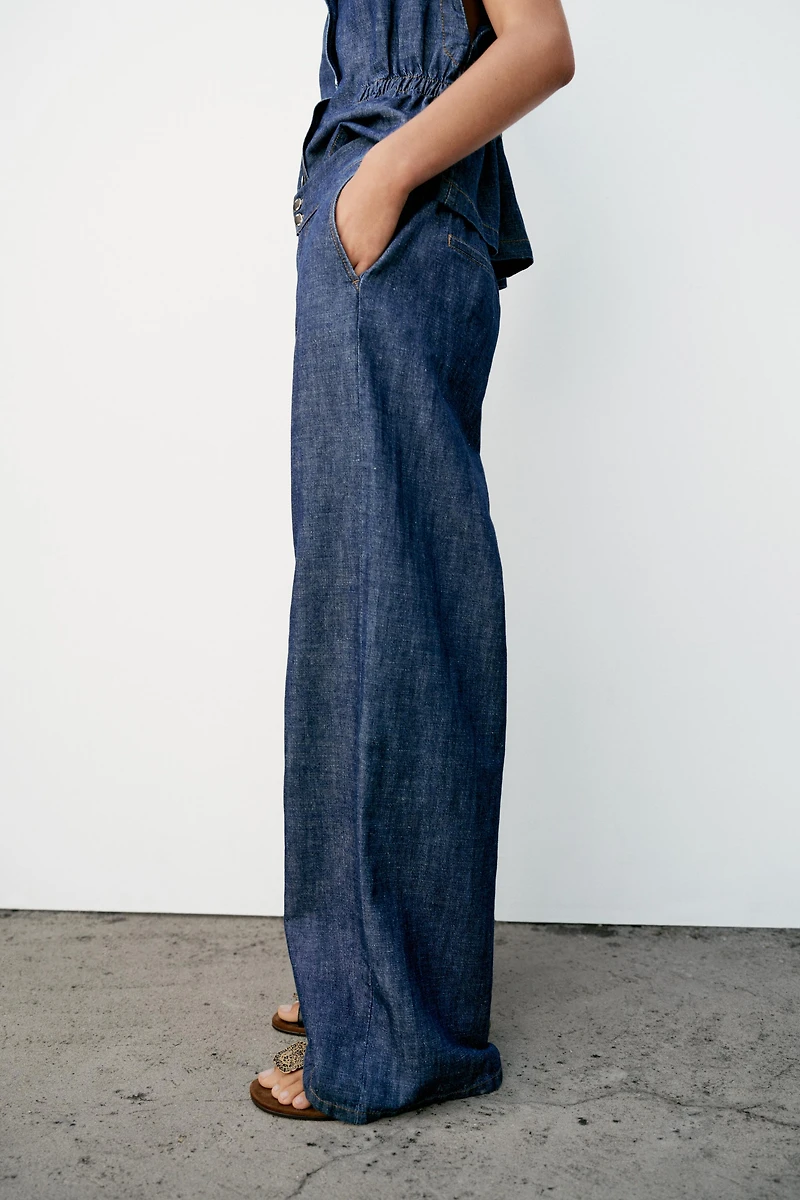 LINEN BLEND STRAIGHT LEG PANTS
