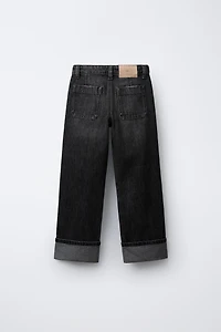 STRAIGHT LEG CUFFED HEM JEANS