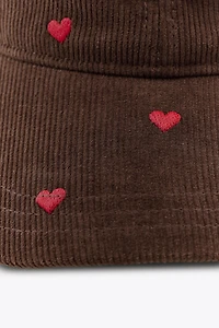 CORDUROY CAP WITH HEART EMBROIDERY