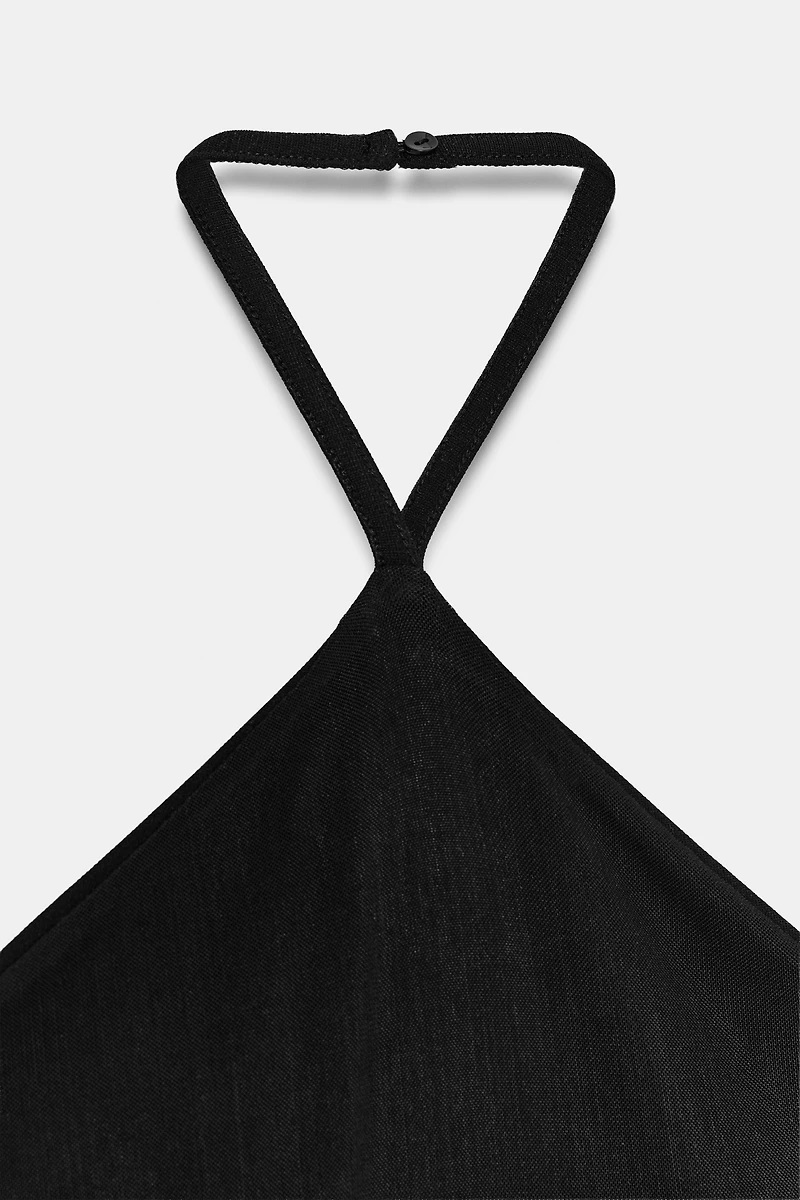STRETCH KNIT HALTER CUT-OUT BODYSUIT