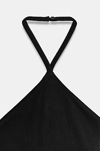STRETCH KNIT HALTER CUT-OUT BODYSUIT