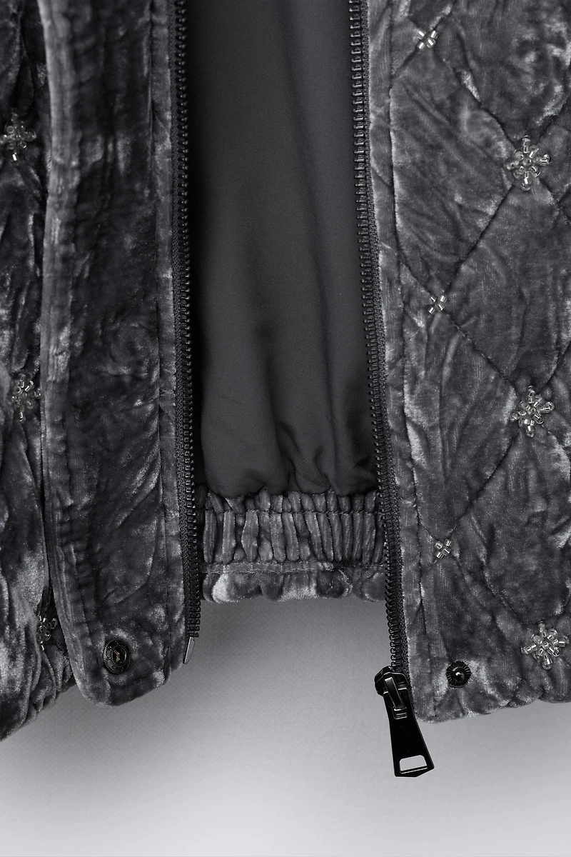 VELVET JEWELED BOMBER JACKET