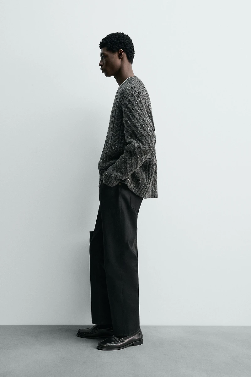 100% WOOL CABLE-KNIT JUMPER WITH SPECKLES