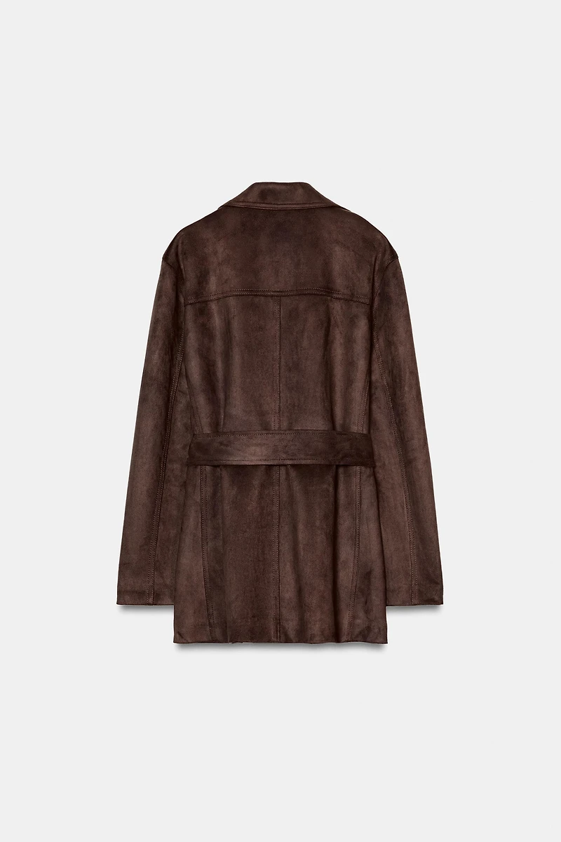 FAUX SUEDE BELTED JACKET