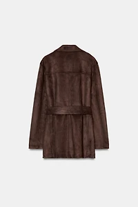 FAUX SUEDE BELTED JACKET