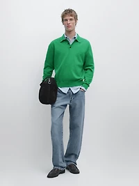 Cotton knit polo collar sweater