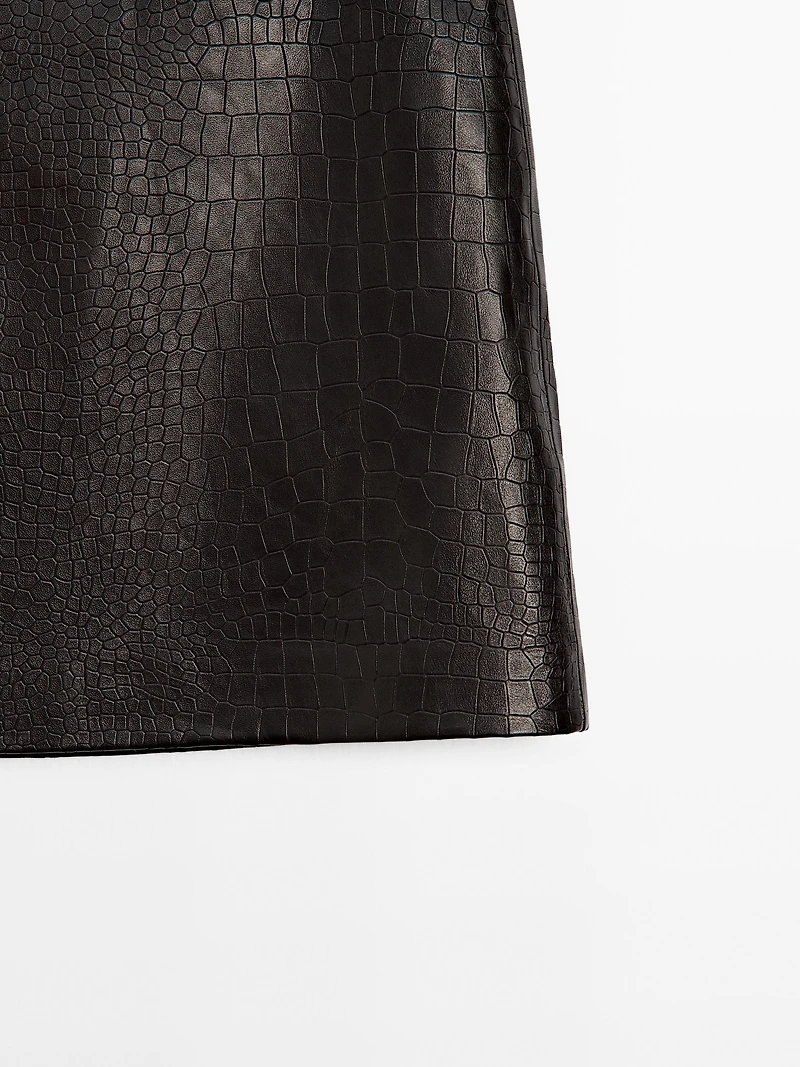 Mock croc nappa leather mini skirt