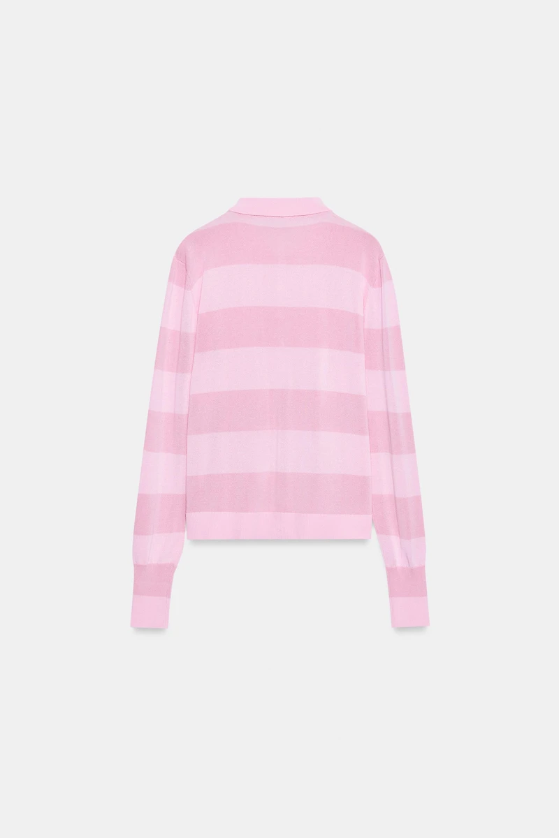 STRIPED KNIT POLO JACKET