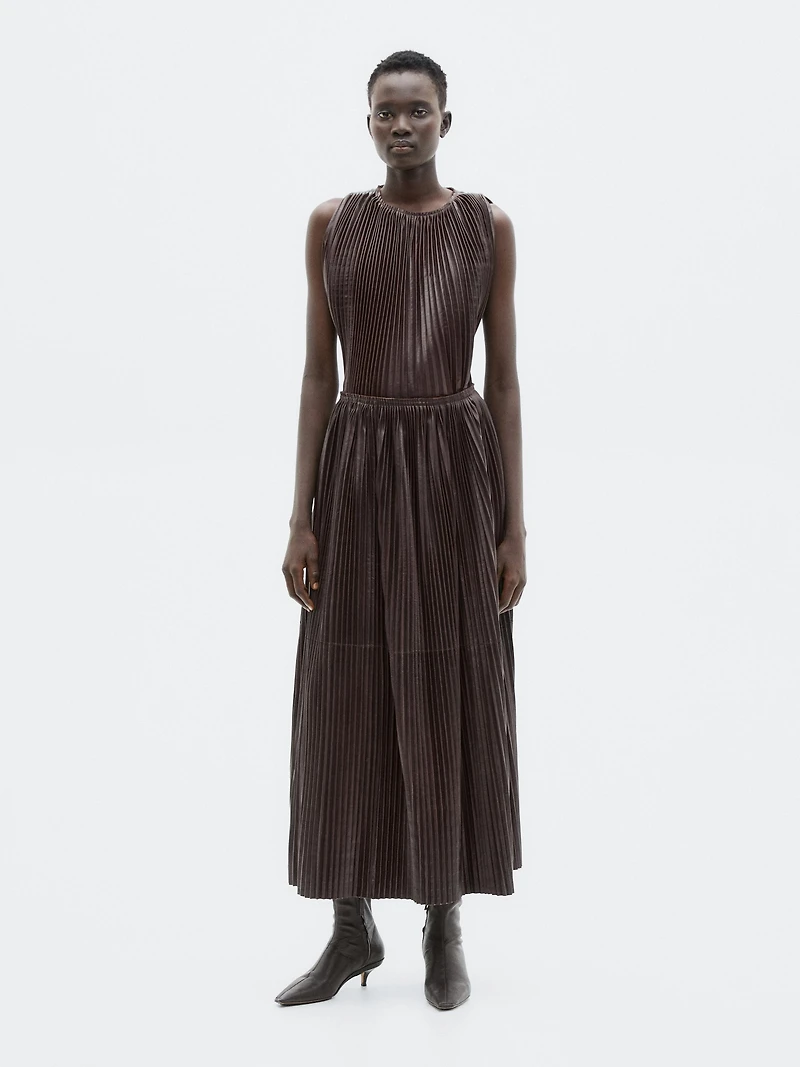 Long pleated nappa leather skirt - LIMITED