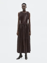 Long pleated nappa leather skirt - LIMITED
