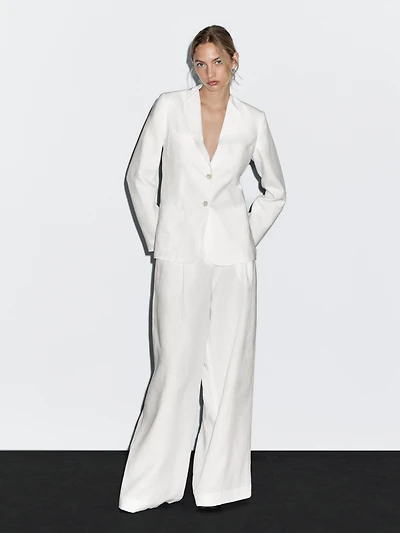 100% linen darted suit trousers