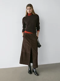 Straight nubuck leather midi skirt