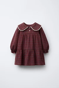 PLAID DRESS WITH HEART LACE TRIM