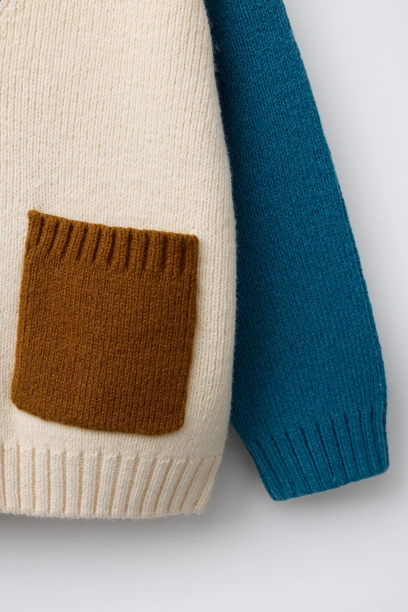 COLOR BLOCK KNIT CARDIGAN