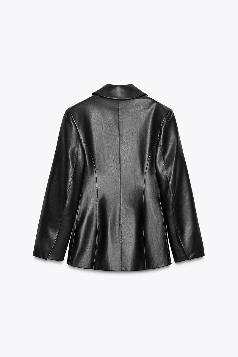 FITTED FAUX LEATHER BLAZER