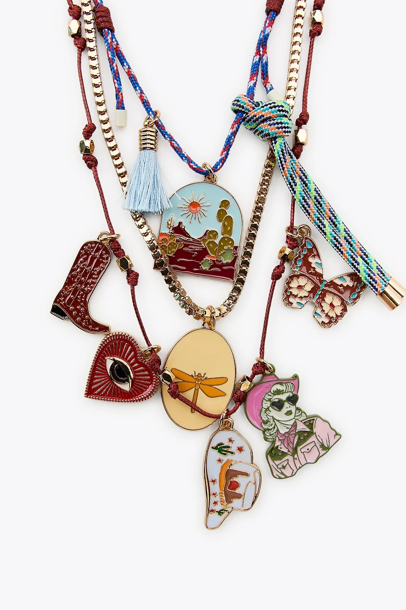 3-PACK CORD CHAIN MEDALLION NECKLACES