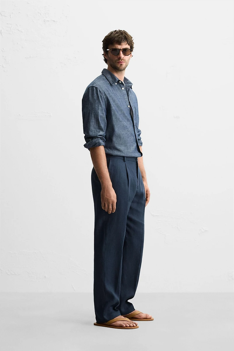 100% LINEN PLEATED PANTS