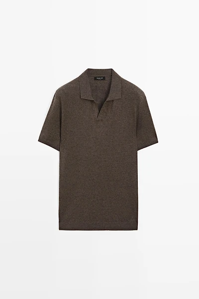 Linen blend V-neck polo shirt
