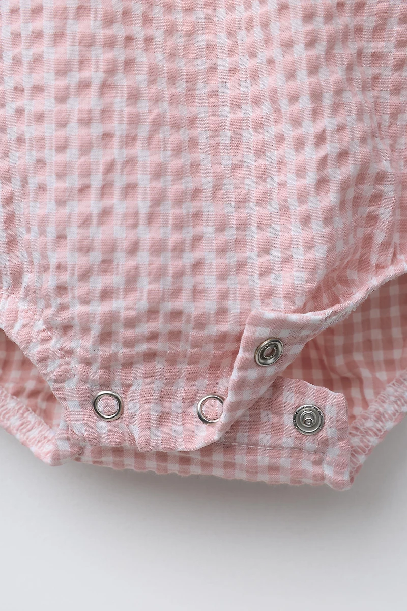 EMBROIDERED GINGHAM TEXTURED BODYSUIT