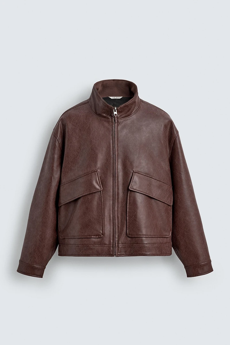 WASHED FAUX LEATHER JACKET