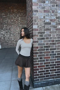 PINSTRIPE RUFFLED MINI SKIRT