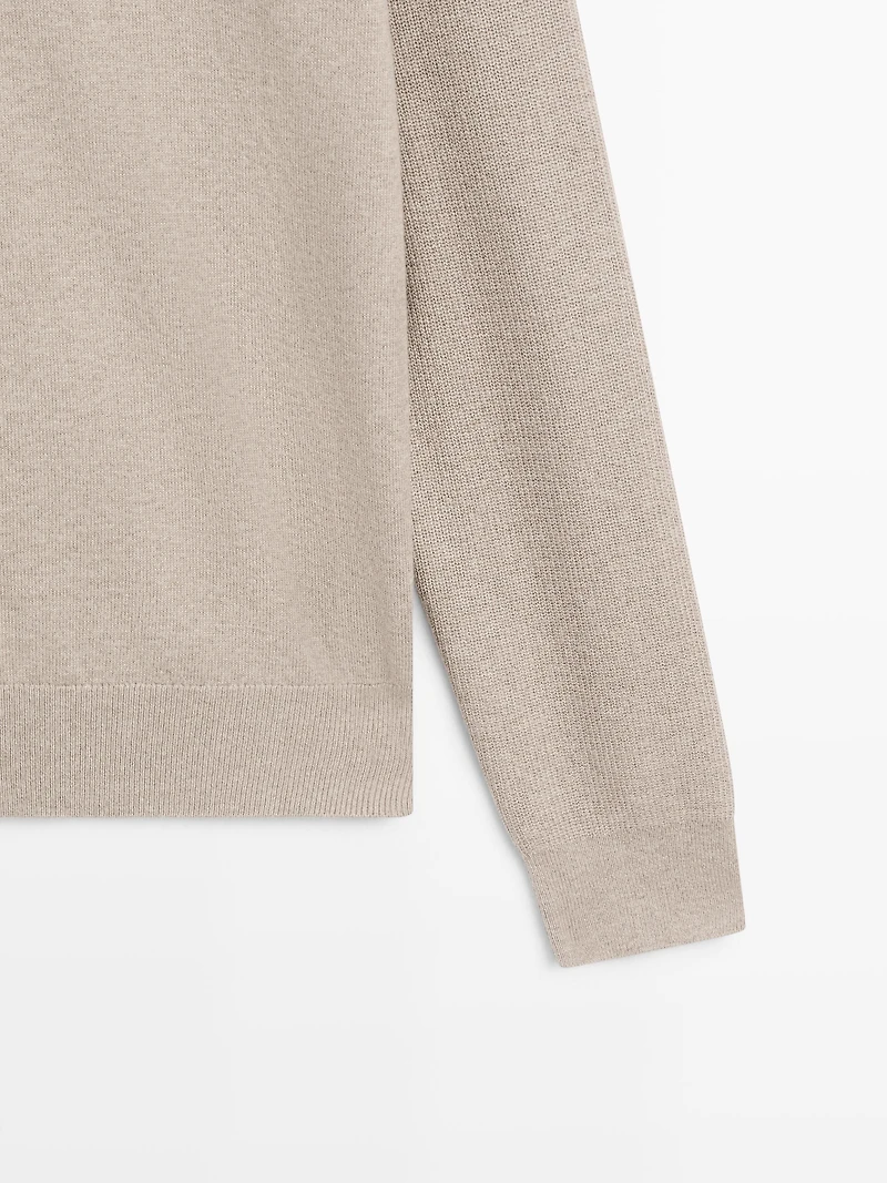 Cotton blend knit polo sweater