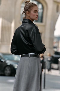 PLEATED BELTED MIDI SKIRT