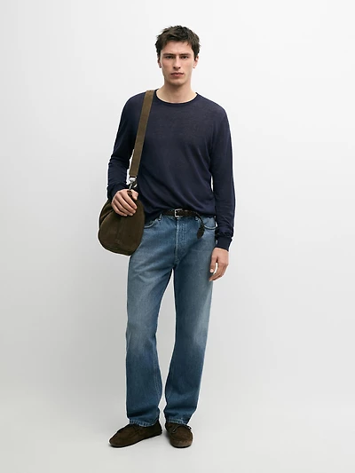 Linen and cashmere knit crew neck sweater