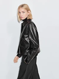 Cropped nappa leather jacket