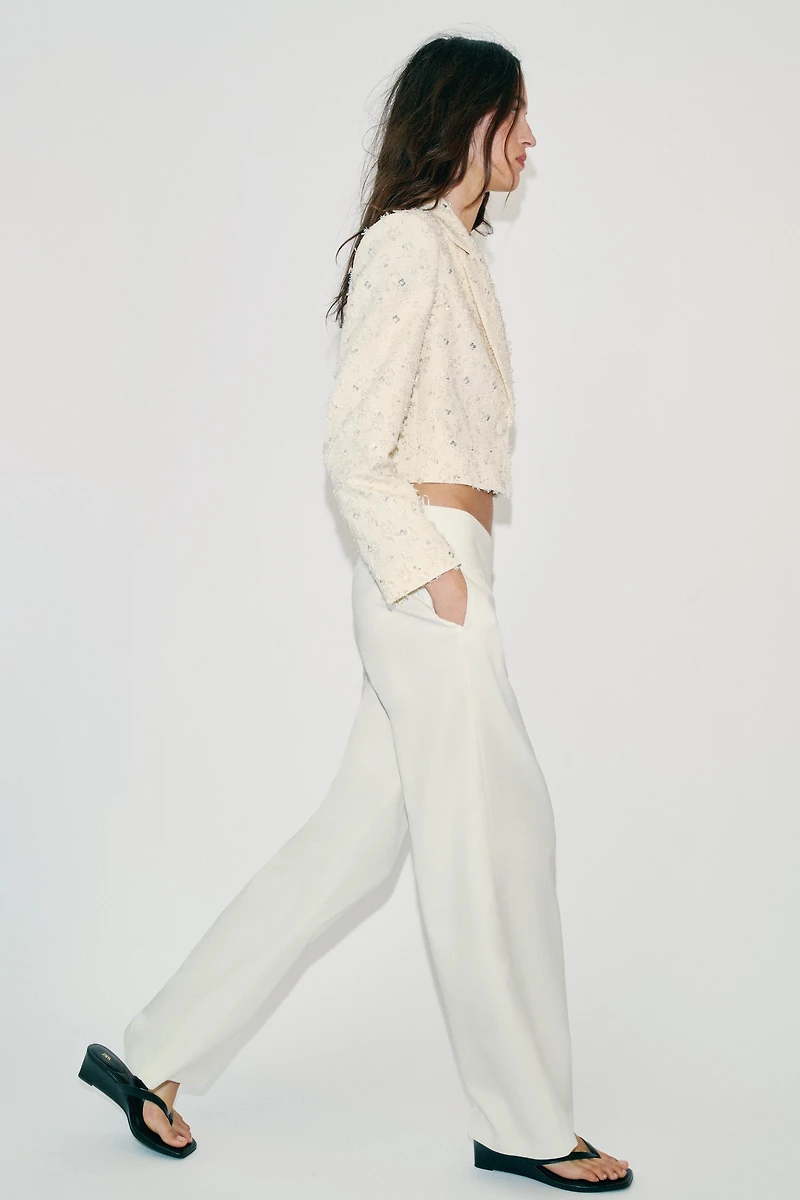 EMBELLISHED FRINGED CROPPED BLAZER