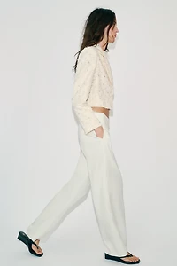 EMBELLISHED FRINGED CROPPED BLAZER