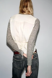 COMBINATION KNIT CARDIGAN WITH BELT