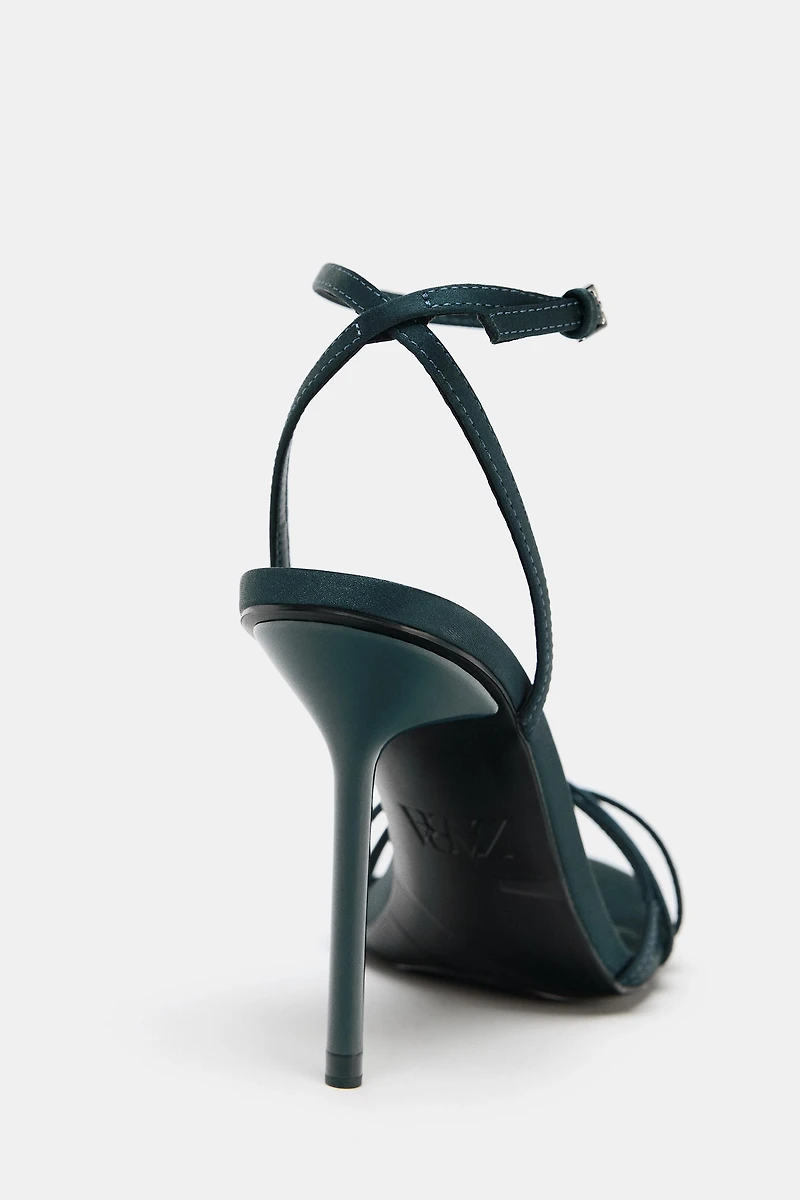 SATIN EFFECT STRAPPY HEELED SANDALS