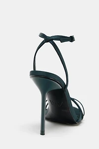 SATIN EFFECT STRAPPY HEELED SANDALS