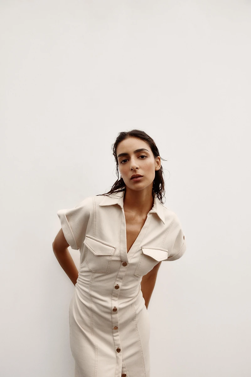RUCHED WAIST MIDI DRESS