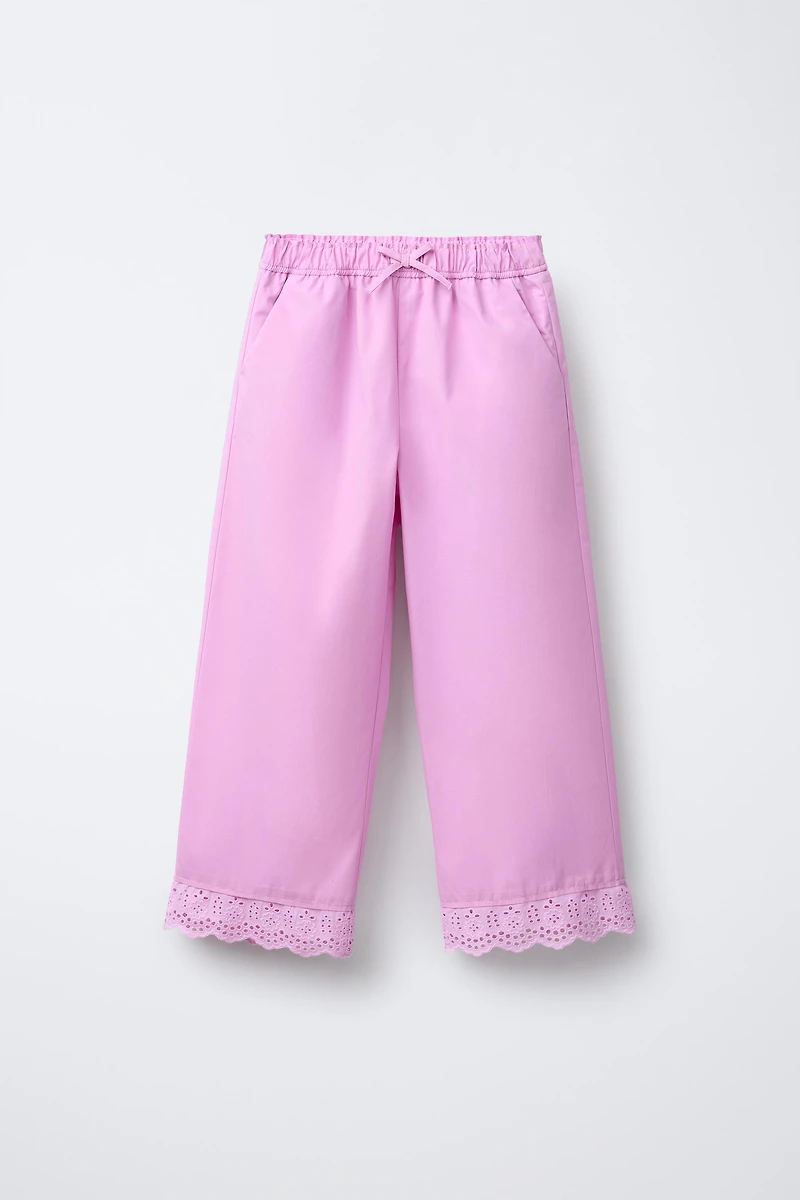 LACE HEM STRAIGHT LEG PANTS