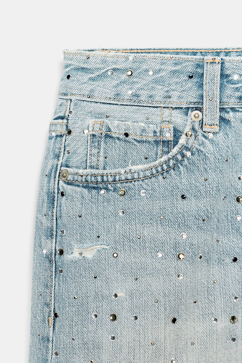 TRF MID-RISE EMBELLISHED DENIM SHORTS