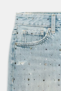 TRF MID-RISE EMBELLISHED DENIM SHORTS