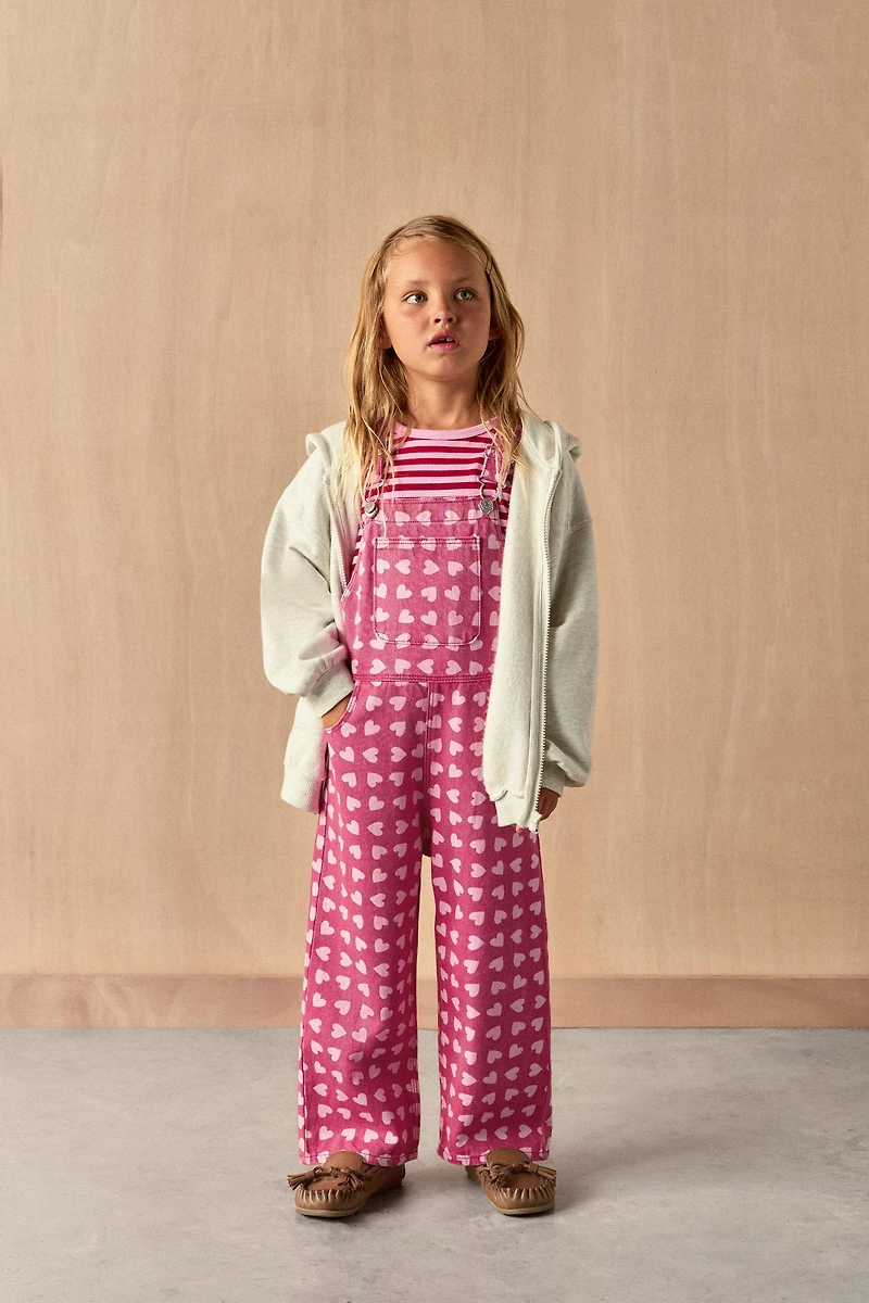 HEART PRINT TWILL OVERALLS